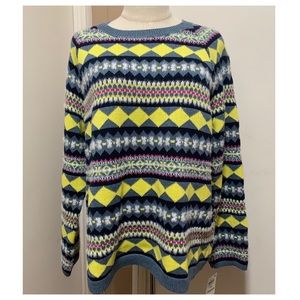New Style & Co Women Soft Stripe And Blue Fair Isle Pullover Tunic Sweater PXL.